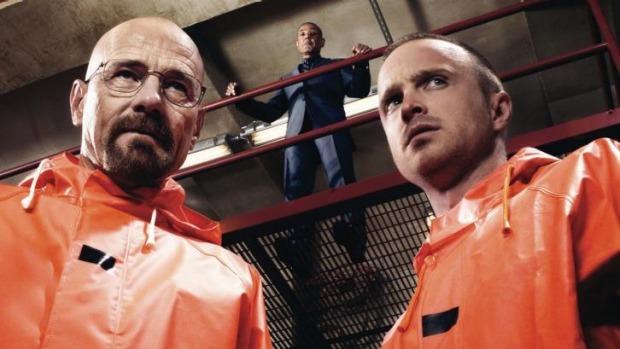 Walter White(Brian Cranston)和Jesse Pinkman(Aaron Paul)在一个场景中<i>打破坏了</ i>