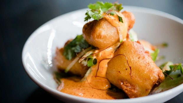 King prawn beignet with chilli aioli.