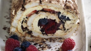 Neil Perry's blueberry, raspberry and strawberry roulade cake.