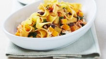 帕帕德尔（Pappardelle）配南瓜，菠菜和拿破仑酱（Barilla），以供巴里拉（Barilla）进行美食。yabo亚博主页
