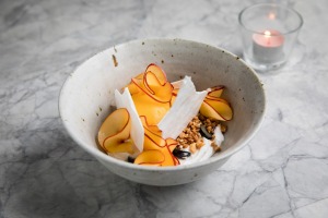 芒果，油桃，蓝莓，柠檬桃金娘，水法巴蛋白酥和澳洲坚果。