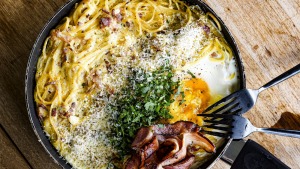 Carbonara pasta meets frittata.