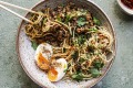 湿花生酱味o鸡肉面条。
