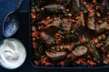羊肉香肠配红黄油炖。